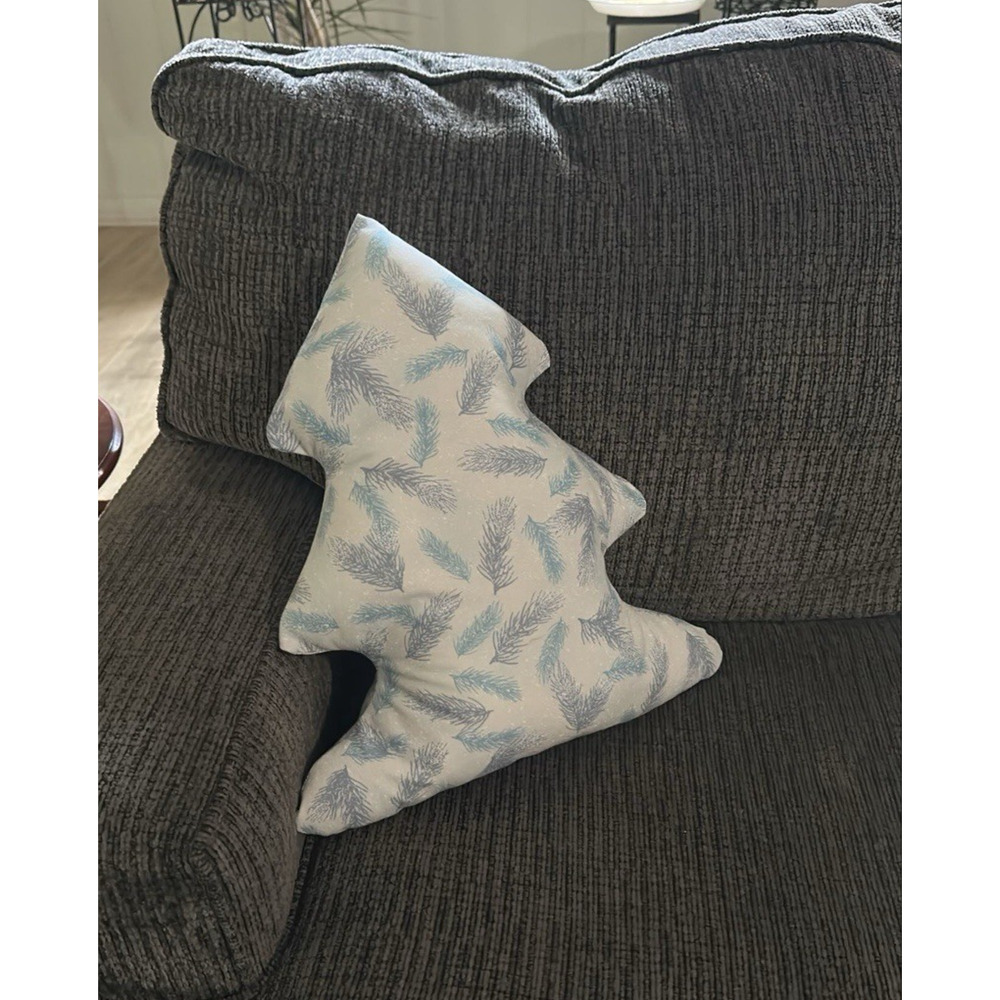 Handmade Christmas Tree Accent Decor Pillow Blue Grey Winter 16"